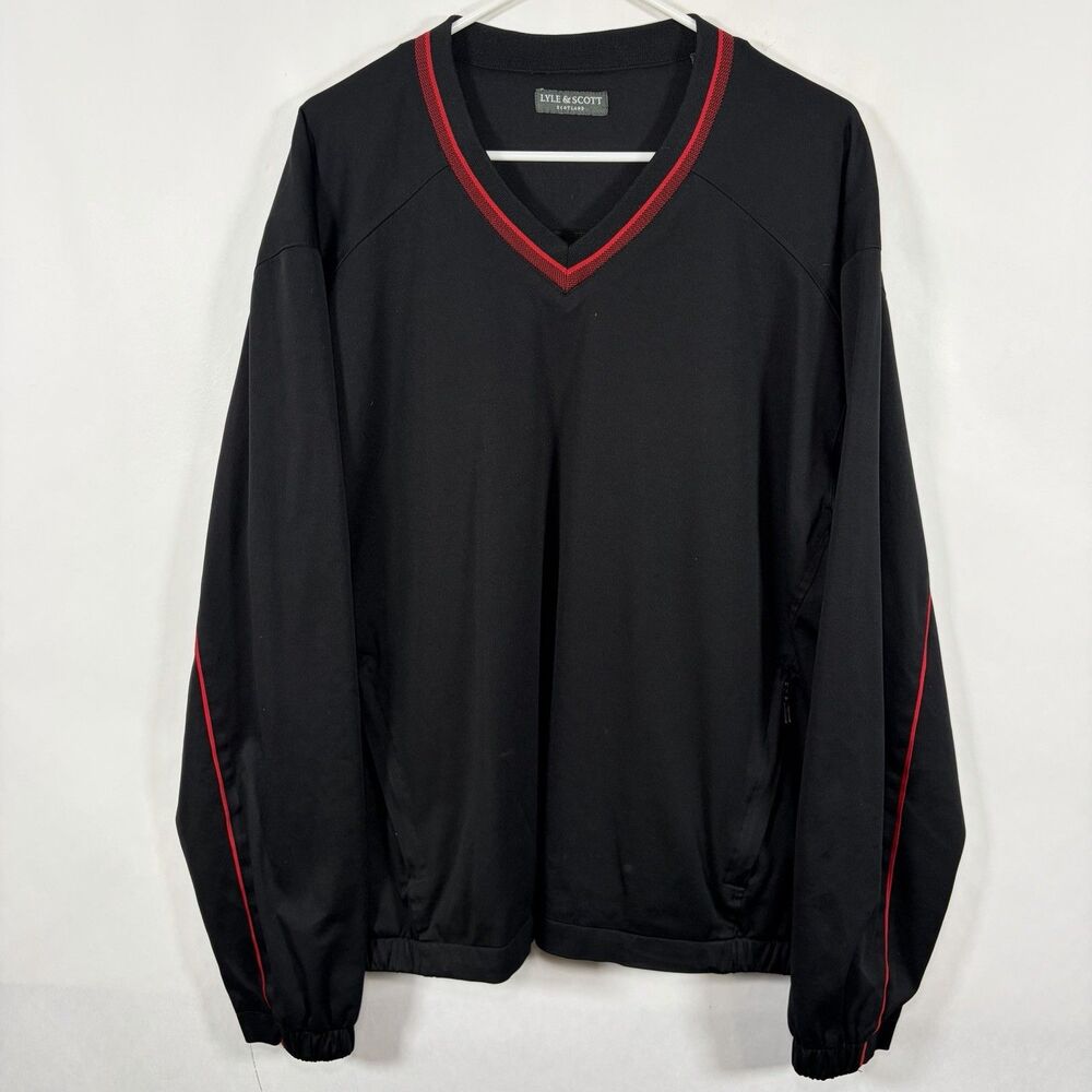 Lyle & Scott V Neck Pullover Windbreaker Jacket Mens Size XL Black Red Golf